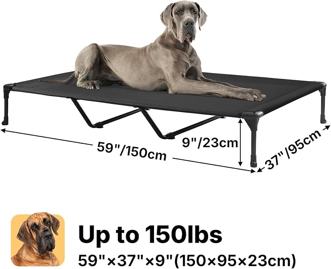 Veehoo Outdoor Elevated Dog Bed Large Sized Dogs, XXL Cooling Raised Dog Cots Beds Training Platform Off Ground Hammock with Breathable Mesh, No-Slip Feet, 59"x37.5", Black | Off-ground training platform, portable camping hammock, breathable mesh, easy...
