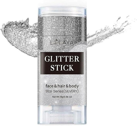Silver Body Glitter Stick, Sparkling Holographic Sequins Neon Outfit Party Concert Music Mardi Gras Accessories Hair and Body Glitter Gel Makeup.