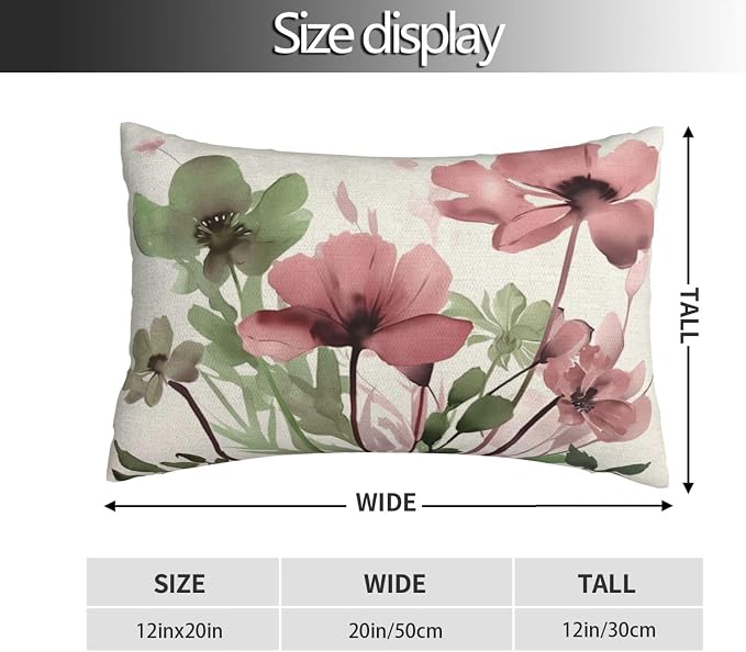 Spring Floral Pillow Covers 12x20 Inches Set of 2 Sage Green Pink Floral Throw Pillow Covers Outdoor Summer Flower Decoration Pillowcase Farmhouse Decorative Lumbar Cushion Cover For Home Sofa