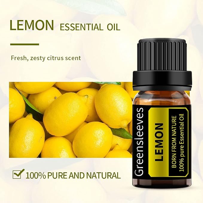 GREENSLEEVES Rose Lemon Essential Oil Set, 2 x 10ml Pure Plant-Based Fragrance Oil for Aromatherapy, Essential Oils for Diffuser, Massage, Bath Bomb, Scented Candle Soap Making