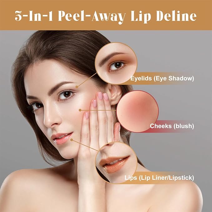 3PCS Peel Off Lip Liner Set,Long Lasting Lip Stain Peel Off,Waterproof Stay On All Day,Transfer-Proof,Highly Pigmented,Natural Instant Lipstick