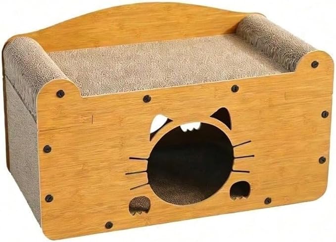 3-in-1 Scratcher Cat House – Save Your Furniture Combines Play Cave, Cozy Bed & Scratching Pad. Durable Cardboard, Reduces Stress. Ideal for Indoor Cats Who Love to Scratch, Play & Nap (FX-SFHXM)