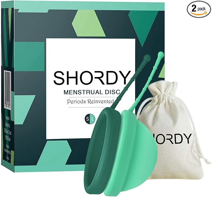 SHORDY Reusable Menstrual Disc Set of 2 (Small & Large), 100% Medical-Grade Silicone, Flexible & Leak-Free Period Disc, Eco Friendly Feminine Hygiene & Care | Tampons, Pads & Cups Alternative (Green)