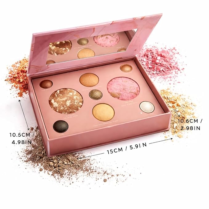 K'APEINE Baked Makeup Palette, 9 Colors All-In-One Makeup Kit Bronzing Powder, Eyeshadows and Blushes Highly Pigmented Palette Multi-purpose Eyeshadow Waterproof Silky Touch Makeup Kit for Women-03#