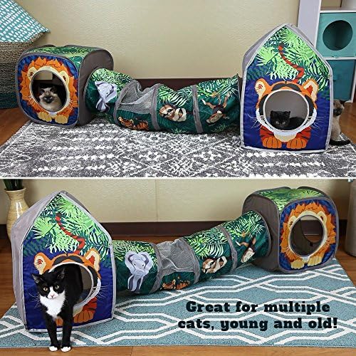 Kitty City Safari Jungle Cat Play Set, Collapsible Pop-Up Cat Toys Combo with Cube, Tunnel & Hideout, Interactive Indoor Kitty Playhouse for Exercise, Hiding & Lounging