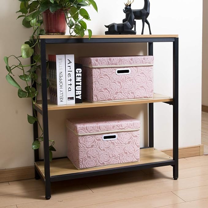 Collapsible Storage Boxes with Lids Fabric Decorative Storage Bins Cubes Organizer Containers Baskets with Cover Handles Divider for Bedroom Closet Living Room 14.9x9.8x9.8 Inch 3 Pack