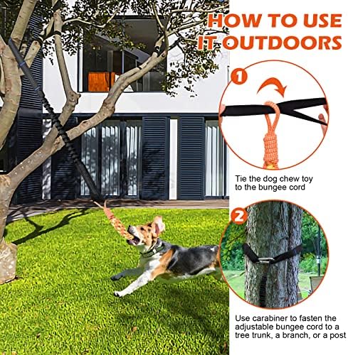 Door Anchor Dog Hanging Bungee Tug Toy for Small Dog Pull Rope and Tug of War, Indoor Outdoor Pull Interactive Toy, Durable Retractable Tugger Dog Rope Toy with 2 Chew Toys for Dogs and Cats