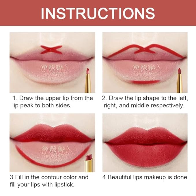 BINGBRUSH 3Pcs Double Ended Mauve Ruby Deep Red Matte Lip Liner and Lipstick Makeup Combo Set for Women, Lipliner 24 Hours Original Waterproof Long Lasting Lip Stains Pencil Kit Set