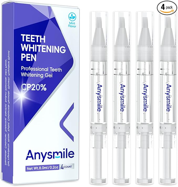 Anysmile Teeth Whitening Pens Non Sensitive Teeth Whitener Gel with Effective 20% Carbamide Peroxide, 4 Professional Tooth Whitening Gel Pens 2ml/Pen