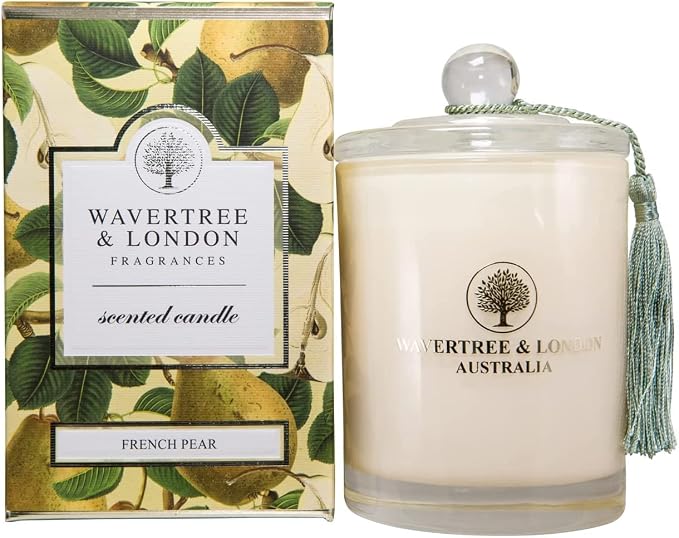 Wavertree & London Organic French Pear Scent Soy Wax Candle | Non Toxic 100% Cotton Wick Triple Scented Pure Natural Soy Wax Candles, Hand Poured in Australia | 60 Hours Burning Time, 11.66 Oz