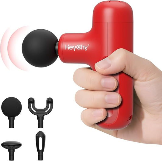 Super Mini Massage Gun Deep Tissue, Handheld Muscle Massager with 4 Heads, Percussion Travel Size Massager Gun for Back Pain Relief, Quiet for Home, Gym, Office, Gift for Men & Women, Red