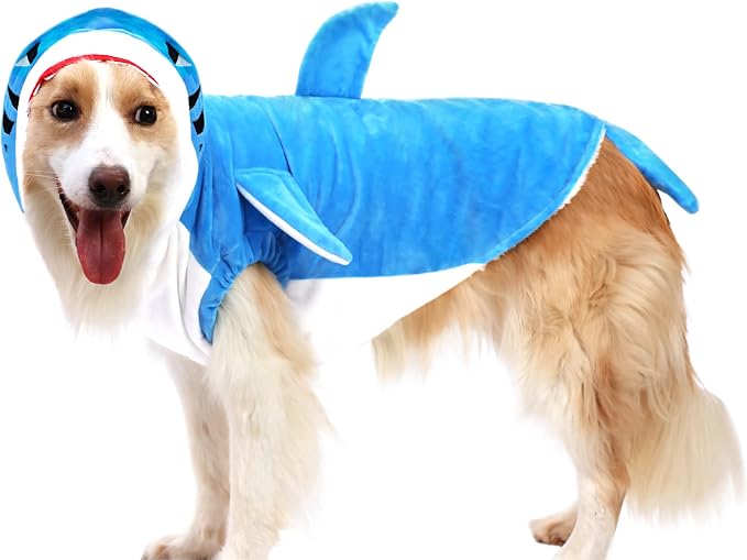 NACOCO Dog Shark Costume Cute Pet Clothes Halloween Holiday Coat Hoodie for Cats and Dogs (Blue, XL)