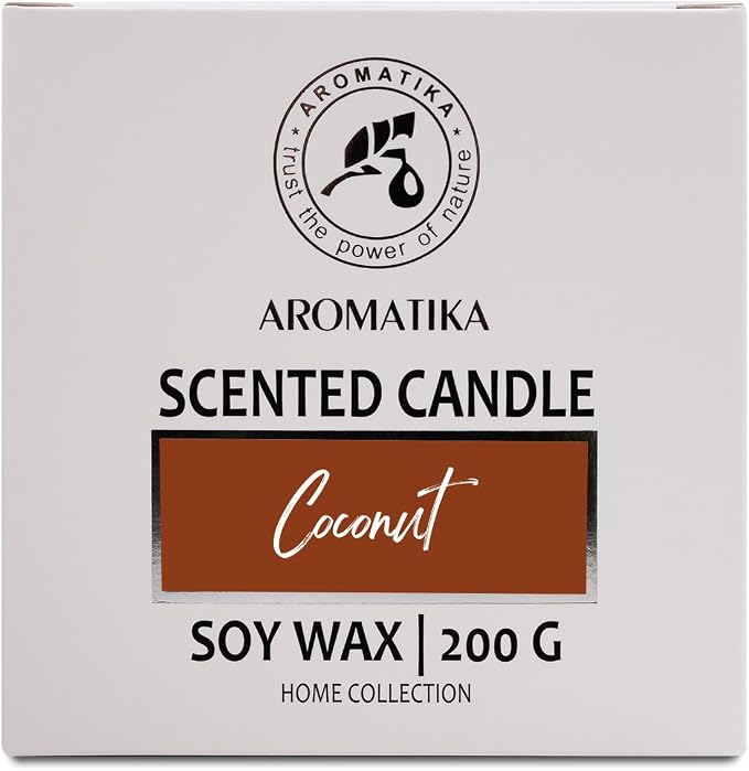 Scented Candle Coconut - Glass Candle Gift - Aromatherapy Candle with Soywax 200g - Up to 45 Hours Burn Time - Soy Wax Candles - Home Scented Candles