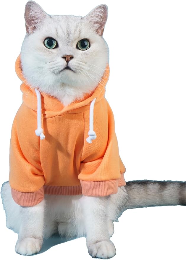 Basic Dog Hoodie Sweatshirt Puppy Sweater Warm Cat Costumes Pet Clothes for Chihuahua Puppy Kitten Small Medium Dogs Orange XX-Small