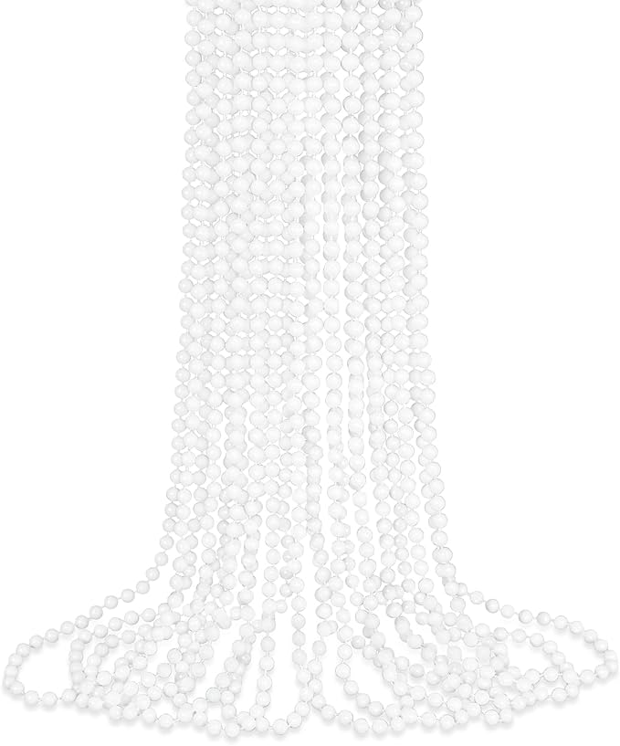 SHAOQINLIN 12 PCS White Bead Necklace, 33" White Mardi Gras Beads, Christmas Necklaces, 4th of July Beads Necklaces, Parade Throws Accessories for Christmas Independence Day New Year Party Favors