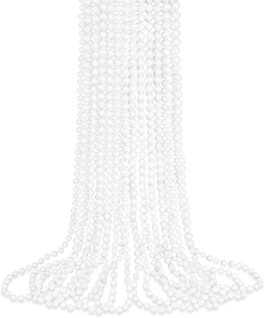 SHAOQINLIN 12 PCS White Bead Necklace, 33" White Mardi Gras Beads, Christmas Necklaces, 4th of July Beads Necklaces, Parade Throws Accessories for Christmas Independence Day New Year Party Favors