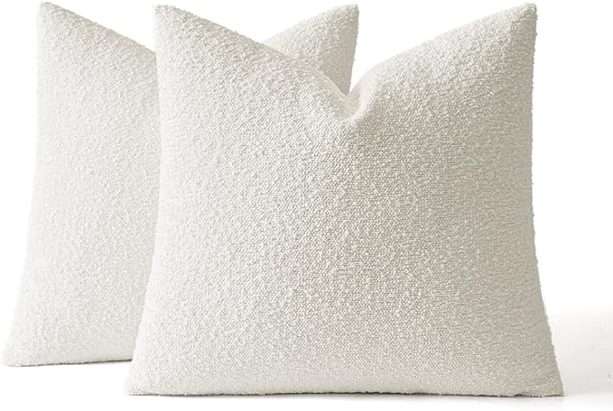 MIULEE 16x16 Decorative Lumbar Boucle Couch Pillow Covers White | Set of 2 Textured Neutral Throw Pillow Covers, Accent Solid Pillowcases, Sofa Living Room Home Decor