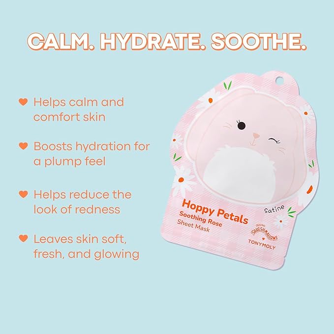 TONYMOLY x Squishmallows 6-Piece Easter Sheet Mask Gift Set – Aimee Vitamin C Lemon + Satine Rose Chamomile – Hydrating K-Beauty Masks, Easter Basket Gift & Party Favor for Teens & Girls