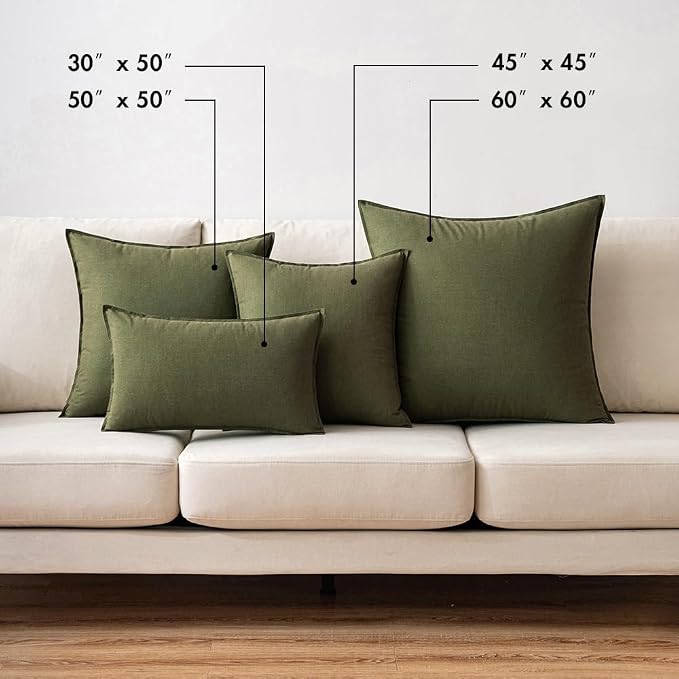 MIULEE Lumbar Decorative Linen Pillow Covers 12x20 Inch Olive Green | Pack of 2 Boho Farmhouse Modern Accent Throw Pillows, Soft Neutral Cushion Covers, Home Decor for Sofa Couch Bed Living Room