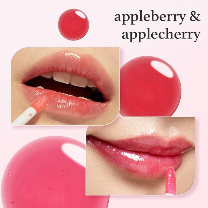 NOONI Korean Lip Oil Set - Appleberry & Applecherry | Long-Lasting, Moisturizing, Plumping, Revitalizing for Dry Lips, Waterproof, No Peel Off, Stocking Stuffers, 0.12 FL Oz x 2ea