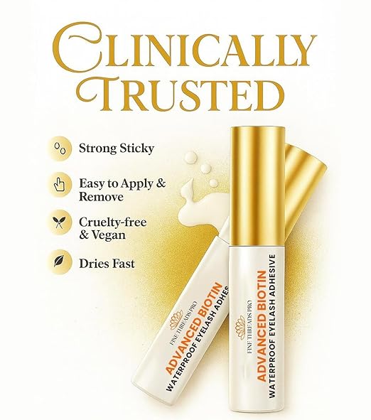2 in 1 Clear Lash Glue with Lash Growth BIOTIN; Sensitive Eyes; Strong Hold Easy Brush On for False Eyelash Extensions, Strip Lashes, Mink, Wispy, Latex Free, No Parabens; Waterproof