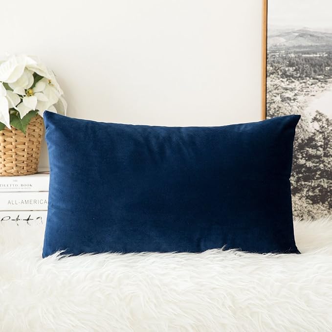 MIULEE 12x20 Inch Lumbar Velvet Throw Pillow Cover Set of 1 Dark Blue | Soft Luxury Decorative Throw Pillow Cover, Single Rectangle Cushion Case, Home Decor for Chair Couch Sofa Bedroom Car Bed