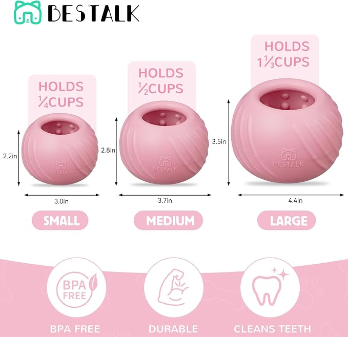 Long-Lasting Dog Lick Toy, Wobbly Dog Enrichment Lick Bowl to Keep Dogs Busy, Interactive Stuffable Dog Treat Feeder for Boredom, Silicone Treat Dispensing Chew Toy(Pink,L)