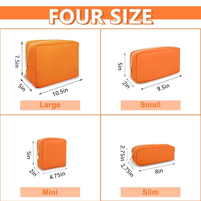 UIXIZQ Small Makeup Bag Pouch for Purse, Nylon Travel Toiletry Storage Bag Cute Preppy Cosmetic Bag for Women Girls, Waterproof Makeup Organizer Bag Pouch Skincare Bag Purse with Zipper (Small-Peach)