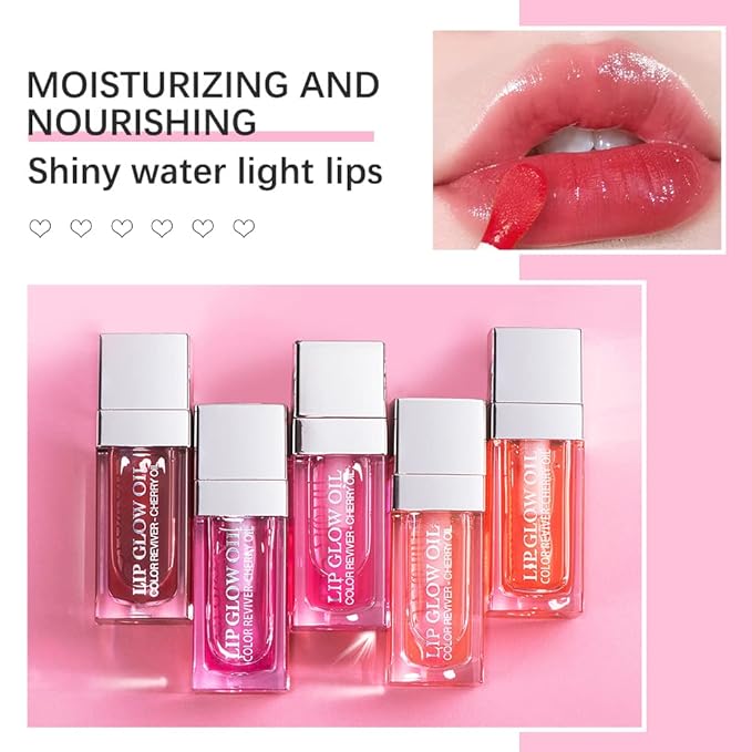 GECOMO Hydrating Lip Glow Oil, Lip Oil Gloss Transparent Toot Tinted Nourishing Long Lasting Repairing Lightening Lip Lines (RASPBERRY) 0.2 OZ