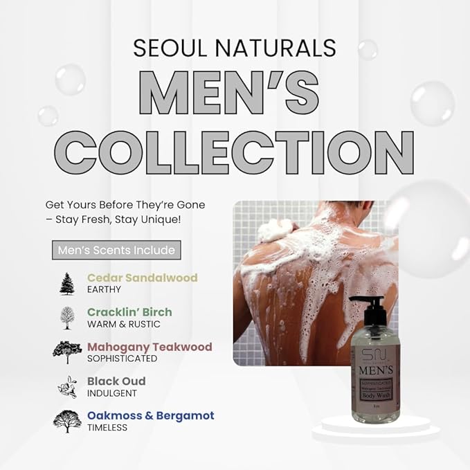 Seoul Naturals Men's Body Wash, Timeless Oakmoss & Bergamot Scent, k beauty, 8 oz