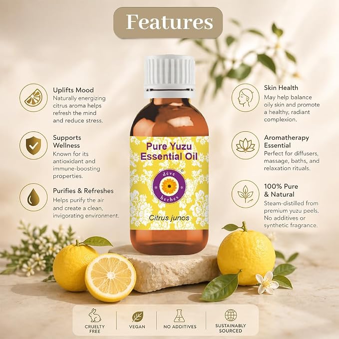 Deve Herbes Pure Yuzu Oil (Citrus Junos) Cold Pressed (Pack of Two) 100mlx2 (6.76 oz)