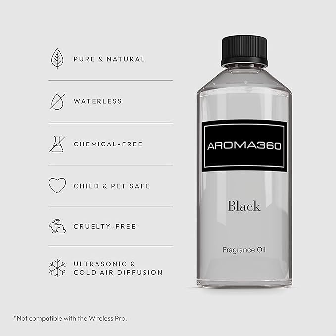 Aroma360 | Black Diffuser Oil Blend | Luxury Essential Aromatherapy Reed Diffuser | Sage, Tiaré Flower and Saffron | 16.9 fl oz 500mL