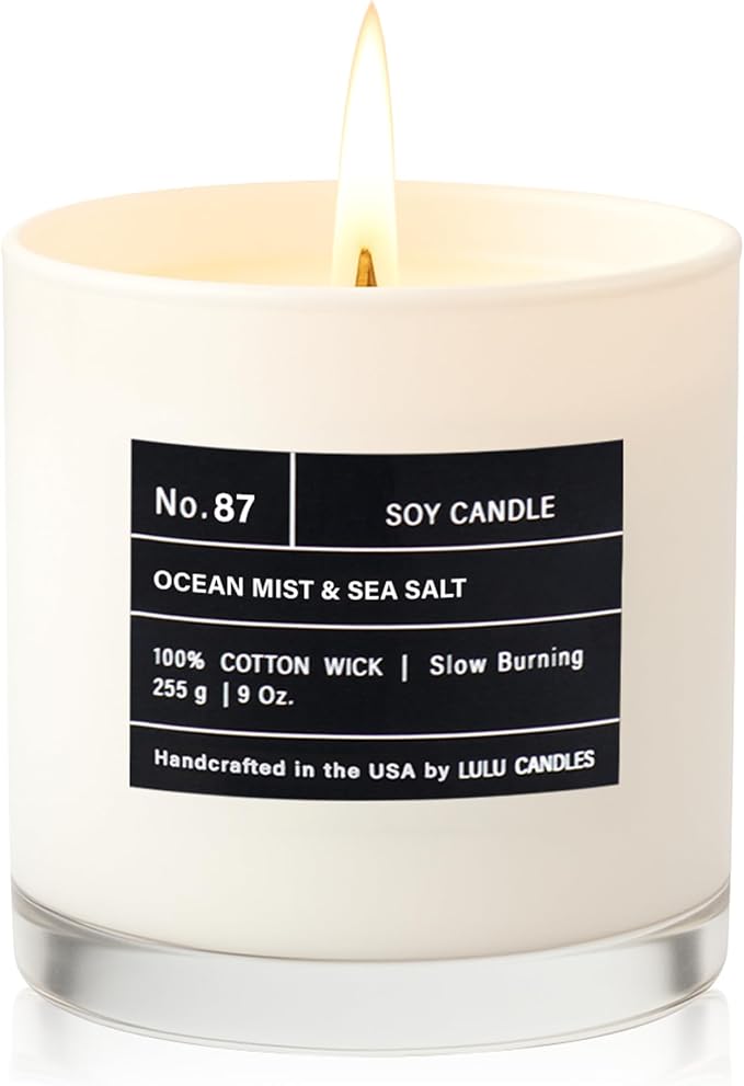 Lulu Candles | Ocean Mist & Sea Salt | Luxury Scented Soy Jar Candle | Hand Poured in The USA | Highly Scented & Long Lasting- 9 Oz.