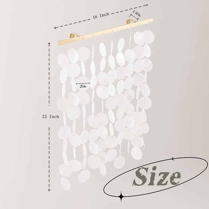 DHHOUSE Handmade Capiz Shell Wall Art, 16x22 Inch Coastal Shell Wall Hanging ornaments with Stainless Steel Rail for Wall Decor