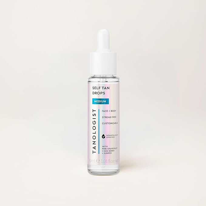 Tanologist Medium Self Tan Drops, Streak-Free Body & Face Tanning Drops, No Fake Tan Smell, For Moisturizer & Lotion, Bronzing Face Tanner, Skincare Ingredients, Vegan, 1.01 fl. oz/30 ml Bottle