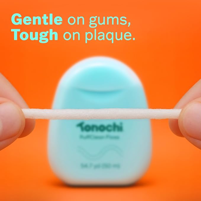 Tonochi PuffClean Expanding Dental Floss, Natural Beeswax Coating — Expands When Wet, Smooth Glide, Gentle on Gums, Mint + Xylitol Freshness, 3-Pack (55 yd Each)