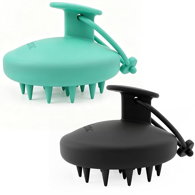 2 Pack Scalp Massager Shampoo Brush, Soft Silicone Bristles Head Scrubber for Deep Cleansing, Dandruff Removal & Hair Growth, Wet & Dry Use, Eco-Friendly Shower Brush, Black & Green