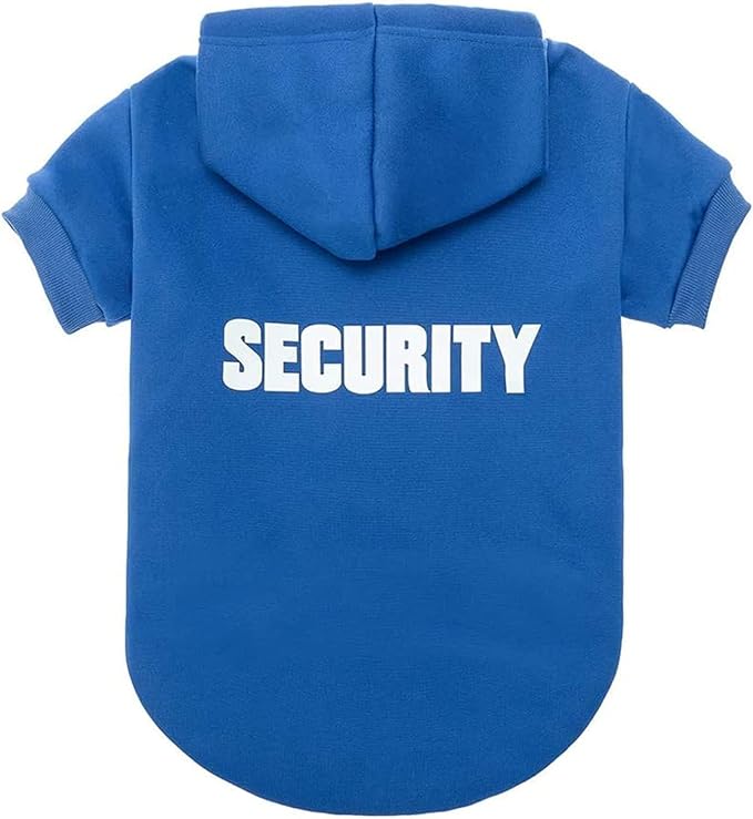 BINGPET Security Dog Hoodie, Pet Sweater Clothes with Leash Hole, Blue | Warm Dog Sweatshirt for Small Medium Large Dogs, All-Season Cold Weather Comfort & Fit, Soft Winter Hooded Pullover Outfit