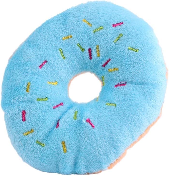 1Pcs Blue Donut Dog Chew Toy Soft Plush Donut Sound Toy Cute Pet Bite Squeaker Sound Puppy Dog Plush Chewing Toy Pet Supply for Puppy Squeak Toys
