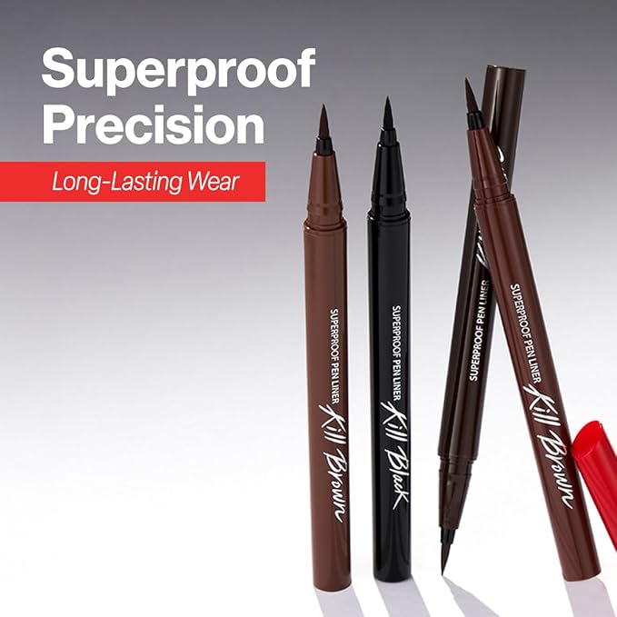 CLIO Superproof Pen Liquid Eyeliner, Ultra Precision Sponge Tip, One Stroke High Pigment Color, Waterproof Smudge Proof Long Wear, Fast Dry Formula, Sharp Wing Tightline Definition (002 Brown)