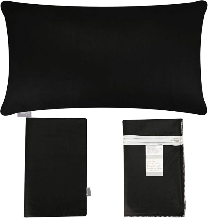 Thmyo 4-Pack 100% Cotton Lumbar Comfortable Solid Decorative Throw Pillow Case Rectangle Cushion Cover Sublimation Blank Pillow Covers Christmas DIY Throw Pillowcases for Sofa(12x20inch/30x50cm,Black)