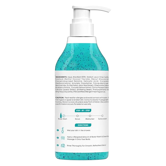 Aravi Organic 2% Salicylic Acid Exfoliating Body Wash with Niacinamide & Blueberry - Prevents Body Acne, Dead Cells, Deep Cleanses & Odor Defense - All Skin Types - SLS & Paraben Free - 300 ml