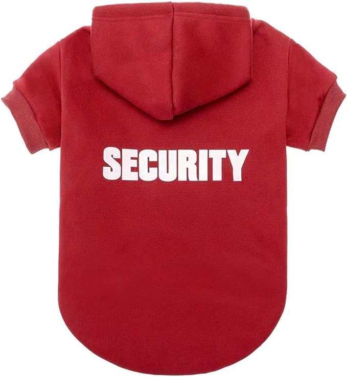 BINGPET Security Dog Hoodie, Pet Sweater Clothes with Leash Hole, Red | Warm Dog Sweatshirt for Small Medium Large Dogs, All-Season Cold Weather Comfort & Fit, Soft Winter Hooded Pullover Outfit