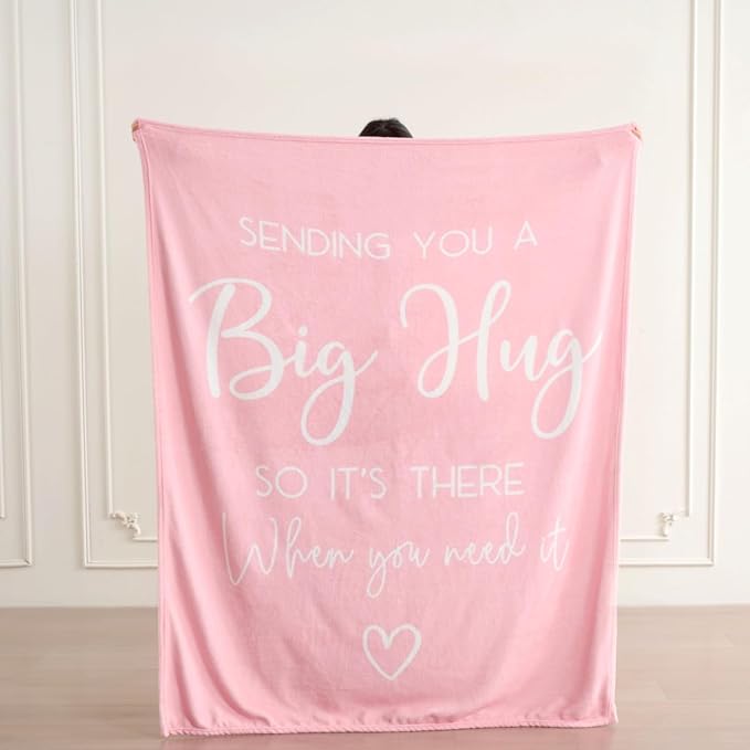 Thinking of You Gifts for Women Men – Get Well Blanket 50x60 Inch, Pink Flannel Comfort Hug Blanket, Sympathy Throw for After Surgery, Chemo, Illness, Recovery