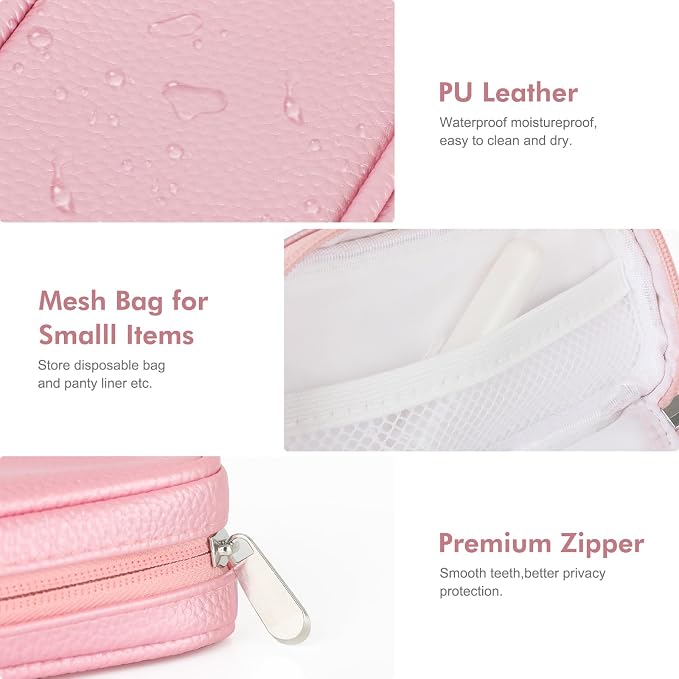 Portable Tampon Organizer, Beige PU Pouch with Handle and Zipper for Women's Period Bags