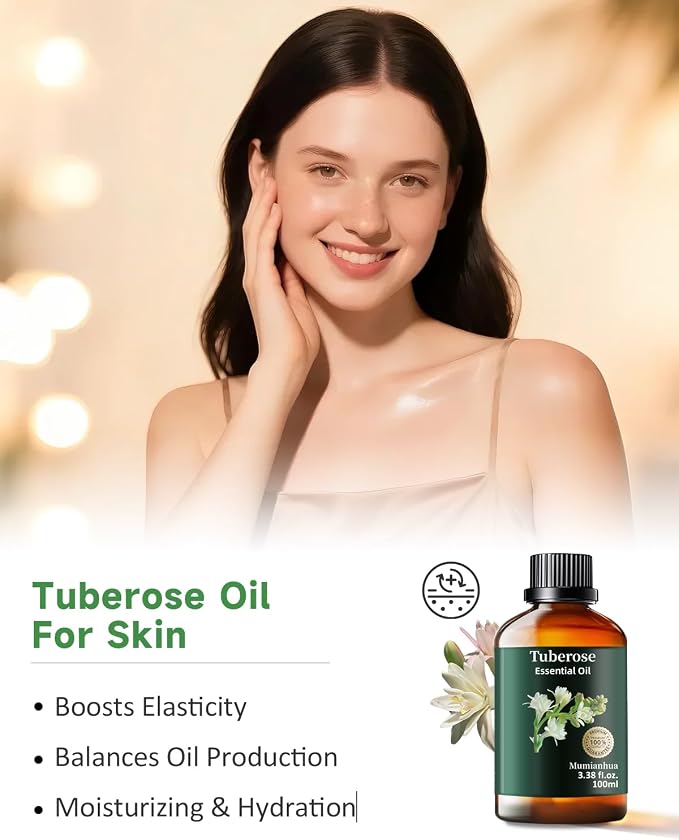 Tuberose Essential Oil, Floral Scent, Diffuser & DIY, 3.38 Fl Oz | Mumianhua Tuberose Oil. Creamy Aroma. For Diffuser, Perfume, Skin, Hair , Candle, Perfume Soap Making