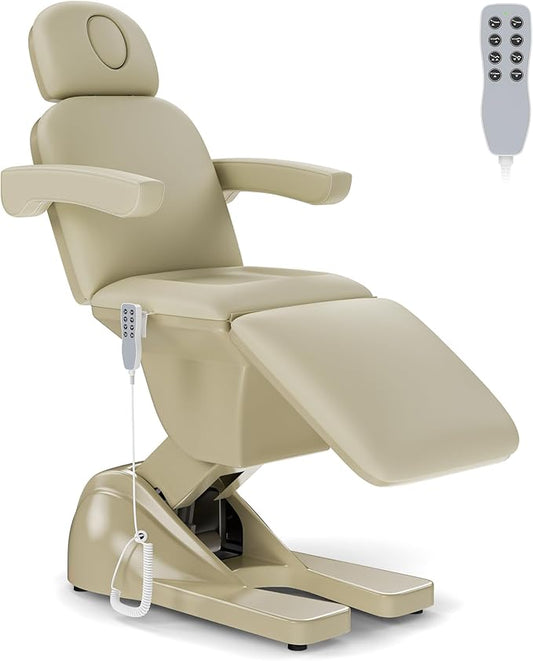 3 Motor Electric Esthetician Bed, Fully Electric Facial Chair with Adjustable Height, Backrest and Footrest, Spa Chair with Armrest & Heavy Duty Base, PU Leather for Spa, Tattoo, Eyelash and So On