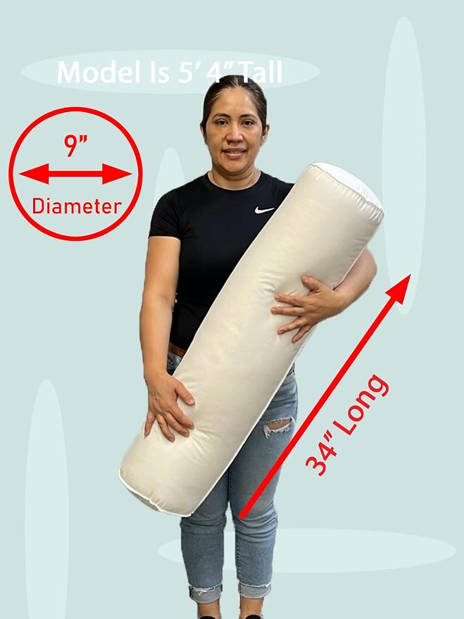 Pillowflex Bolster Pillow (9x34) - Round Roll Pillow Bolster Insert, Plush Polyester-Filled Insert for Decorative Shams, Odorless, Lint and Dust-Free Polyester Filling, No Lumps - (White)