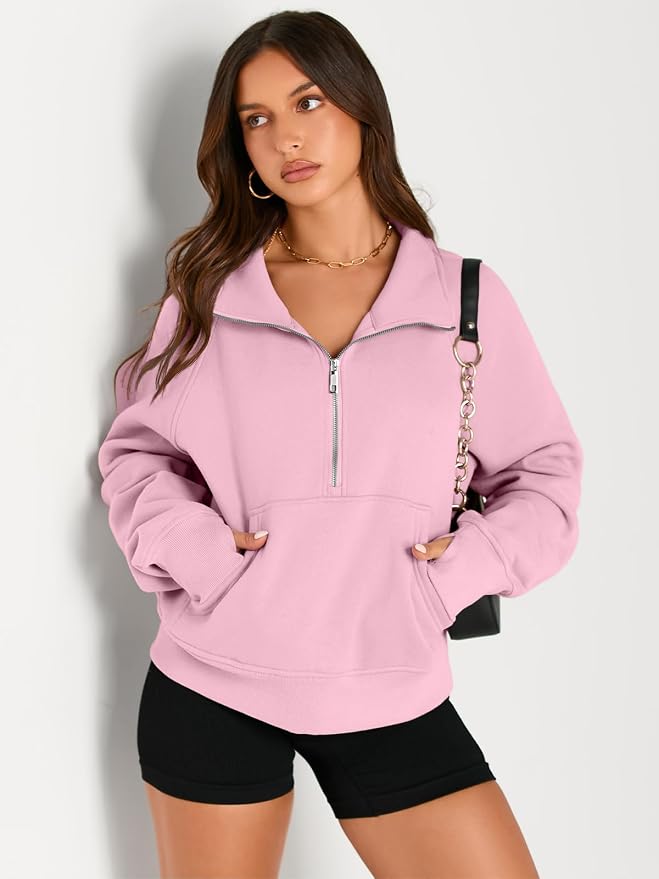 AUTOMET Womens Sweatshirts Half Zip Fleece Pullover Fall Outfits | Fall Fashion Clothes 2026,Cropped Sweatshirts,Cute Y2k Tops,Quarter Zipper Sweater,Winter Loungwear Outfits