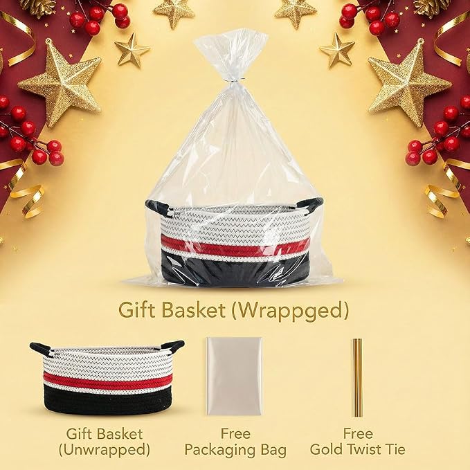 Yimi's Dream Cotton Rope Gift Basket with Handles, Decorative Woven Storage
